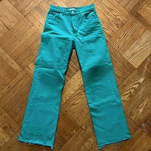 Bright green wide leg high waist jeans Zara 6
